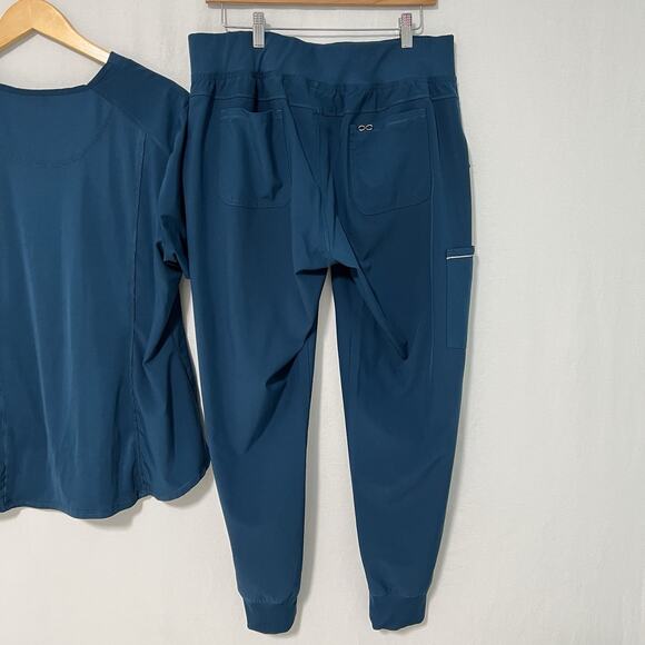 Cherokee Infinity Scrub Set Women L Caribbean Blue Top And Bottom Jogger Pant - Picture 8 of 13